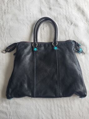 Gabs Black Leather Convertible Tote with Teal Accents - Women Bags